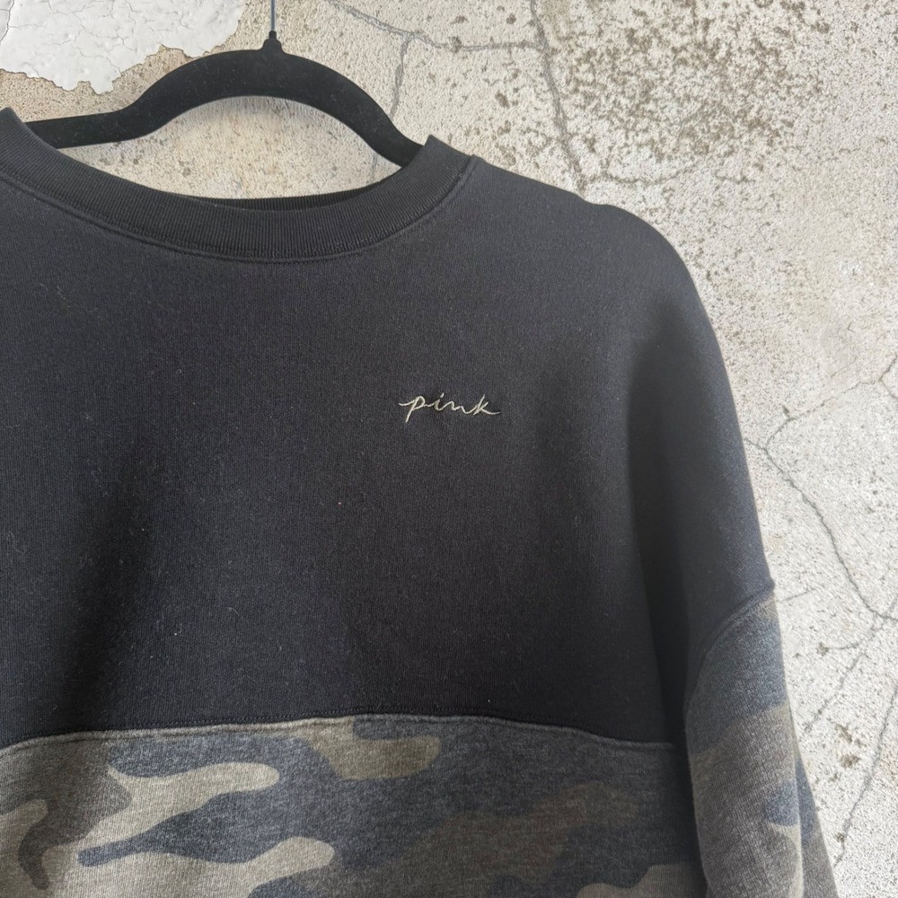 Victorias Secret PINK Sweatshirt Camo Colorblock Oversized Crewneck Y2K Women XS - Picture 4 of 10